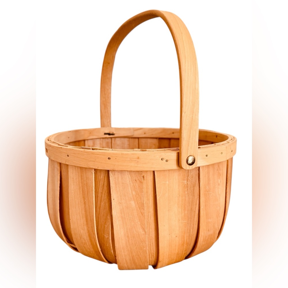 Vintage Nailed Wood Bushel Basket Handle Apple Fruit Fall Harvest Autumn Kitchen